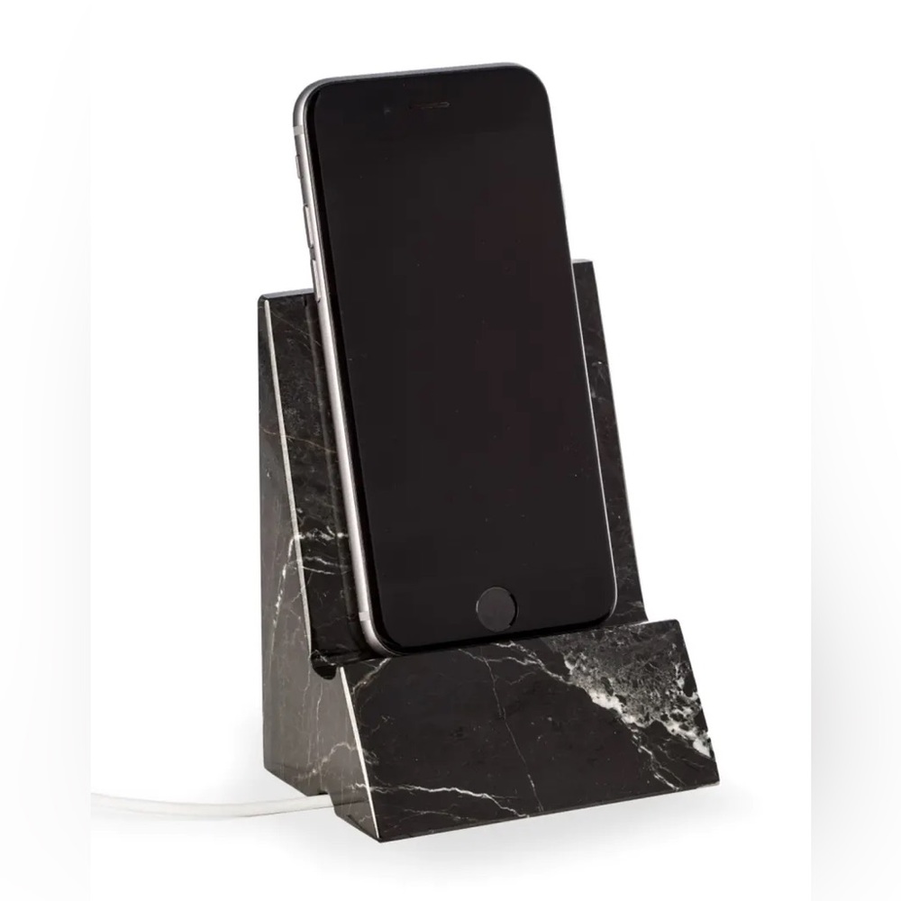 $50 Heavy Bey-Berk Zebra Marble Phone Tablet Holder Stand with Charging Port Blk